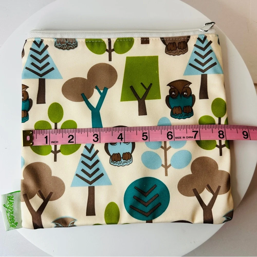 WEGREECO Set of 3 Green Blue and Brown Owl Print Reusable Zip Top Utility Bags